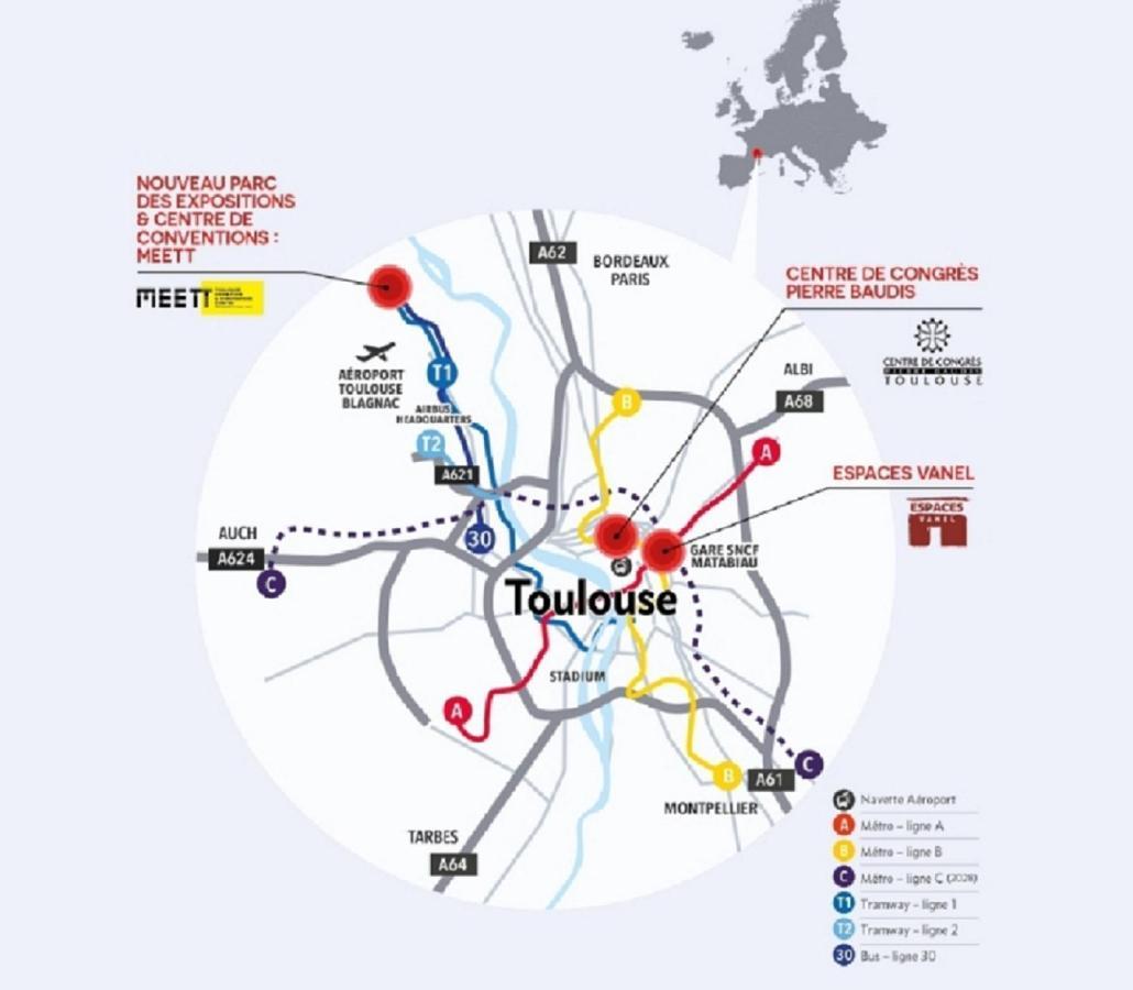 :) Spacieux T4 Aeroport, Ensoleille, Deco Soignee Blagnac Buitenkant foto
